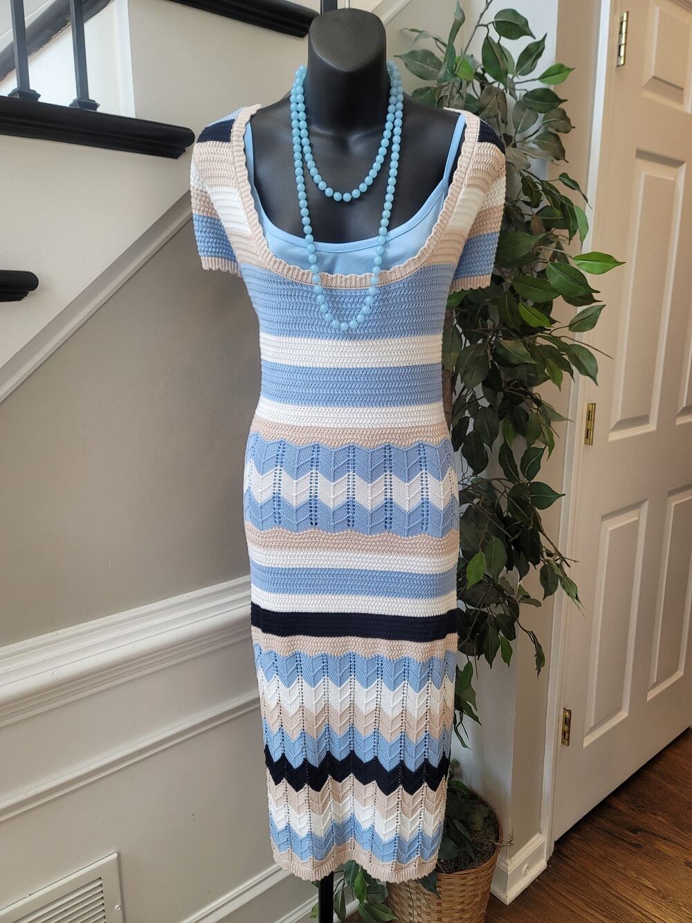 Zara Collection Midi Dess Women's Size X-Large Blue 100% Cotton Short Sleeves